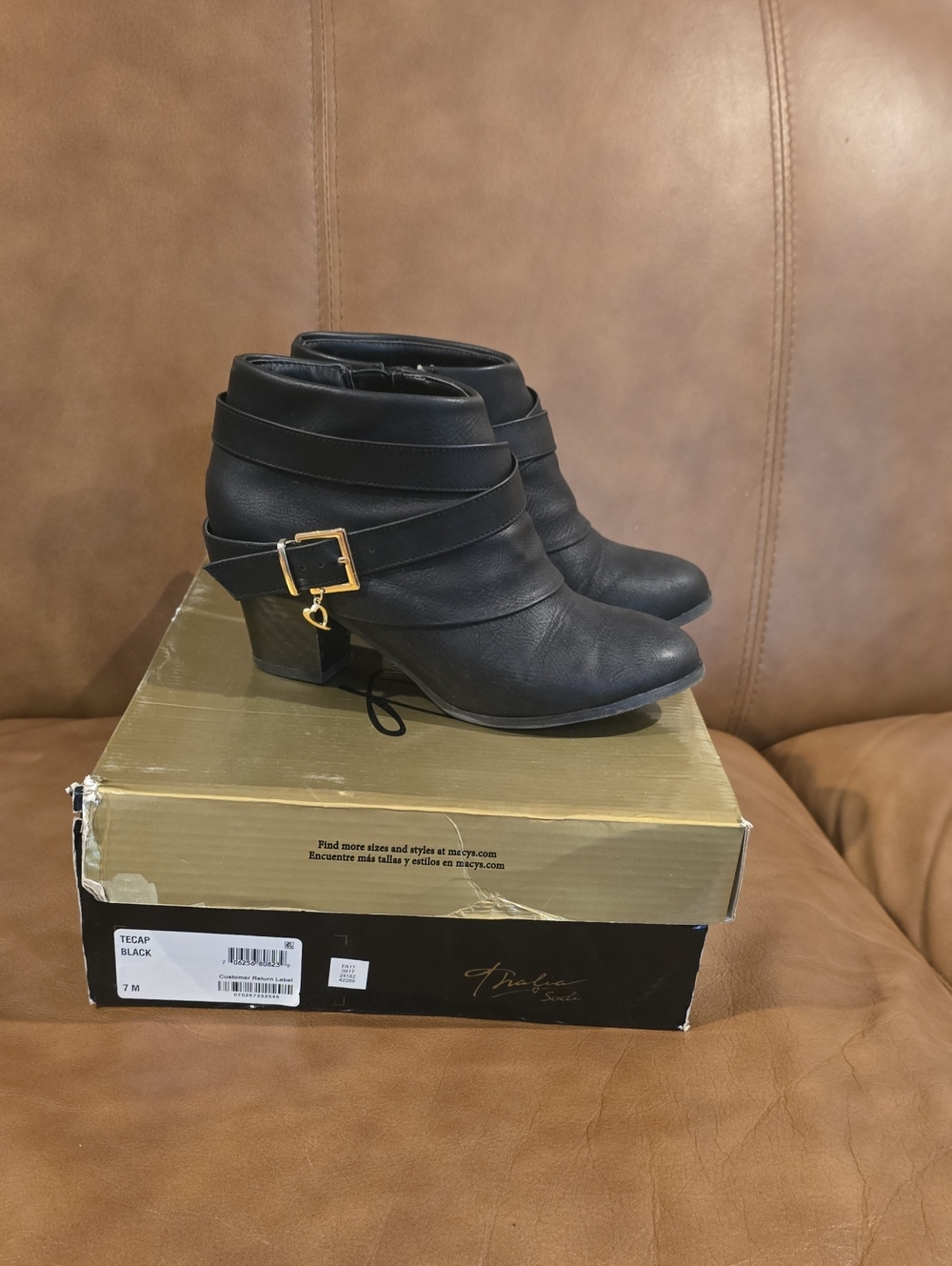 Anabella Black Leather Ankle Boots with Buckle